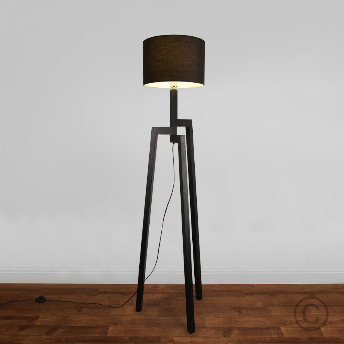 Modern Dark Wooden Tripod Style Floor Lamp With Rolla with proportions 1200 X 1200