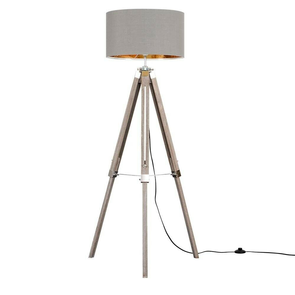 Modern Distressed Wood And Silver Chrome Tripod Floor Lamp With A Greygold Cylinder Light Shade In Bracknell Berkshire Gumtree in sizing 1000 X 1000