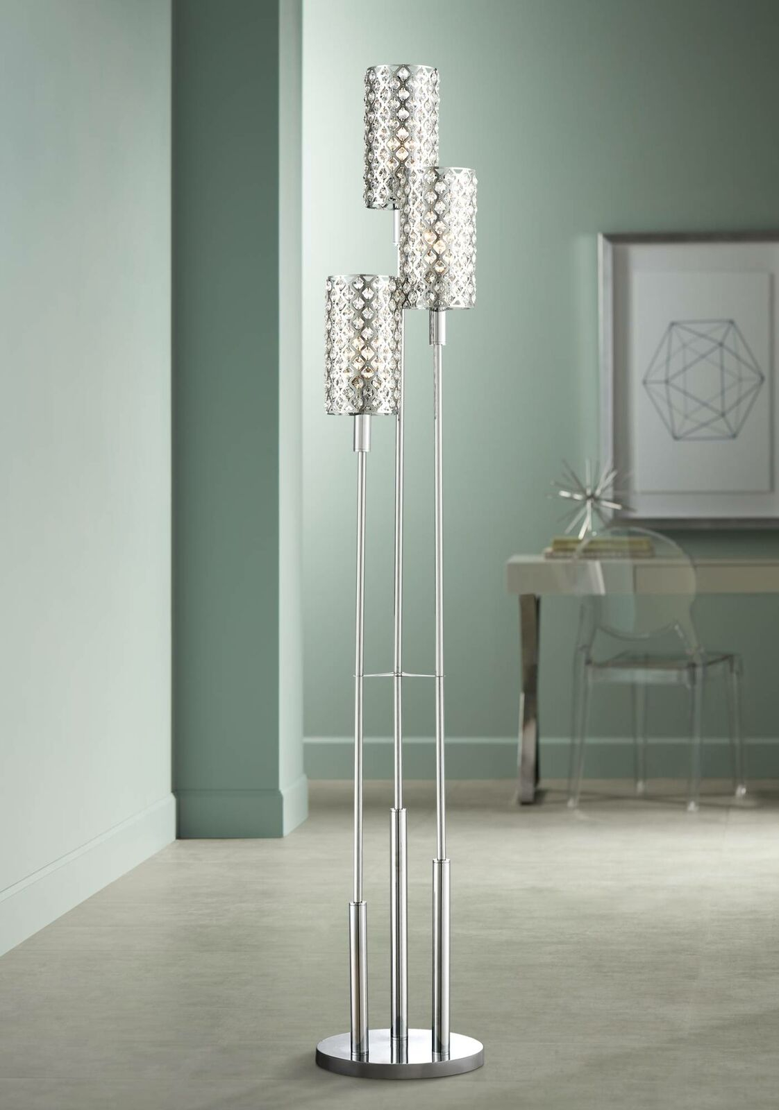Modern Floor Lamp 3 Light Chrome Glitz Crystal For Living Room Bedroom Uplight intended for size 1122 X 1600