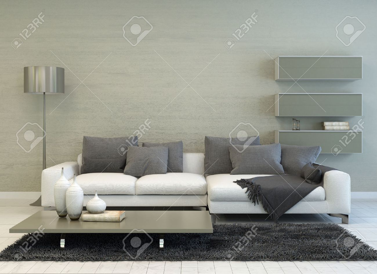 Modern Grey And White Living Room With Floor Lamp Sofa Coffee with size 1300 X 945