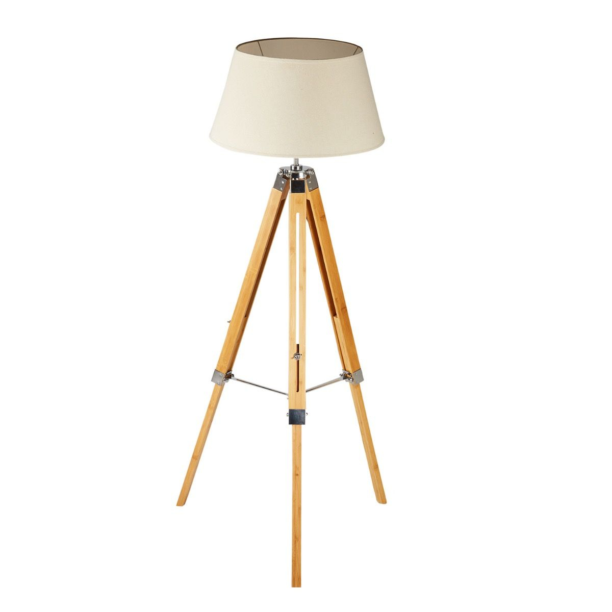 Natural Large Tripod Floor Lamp With Beige Linen Shade in proportions 1200 X 1200