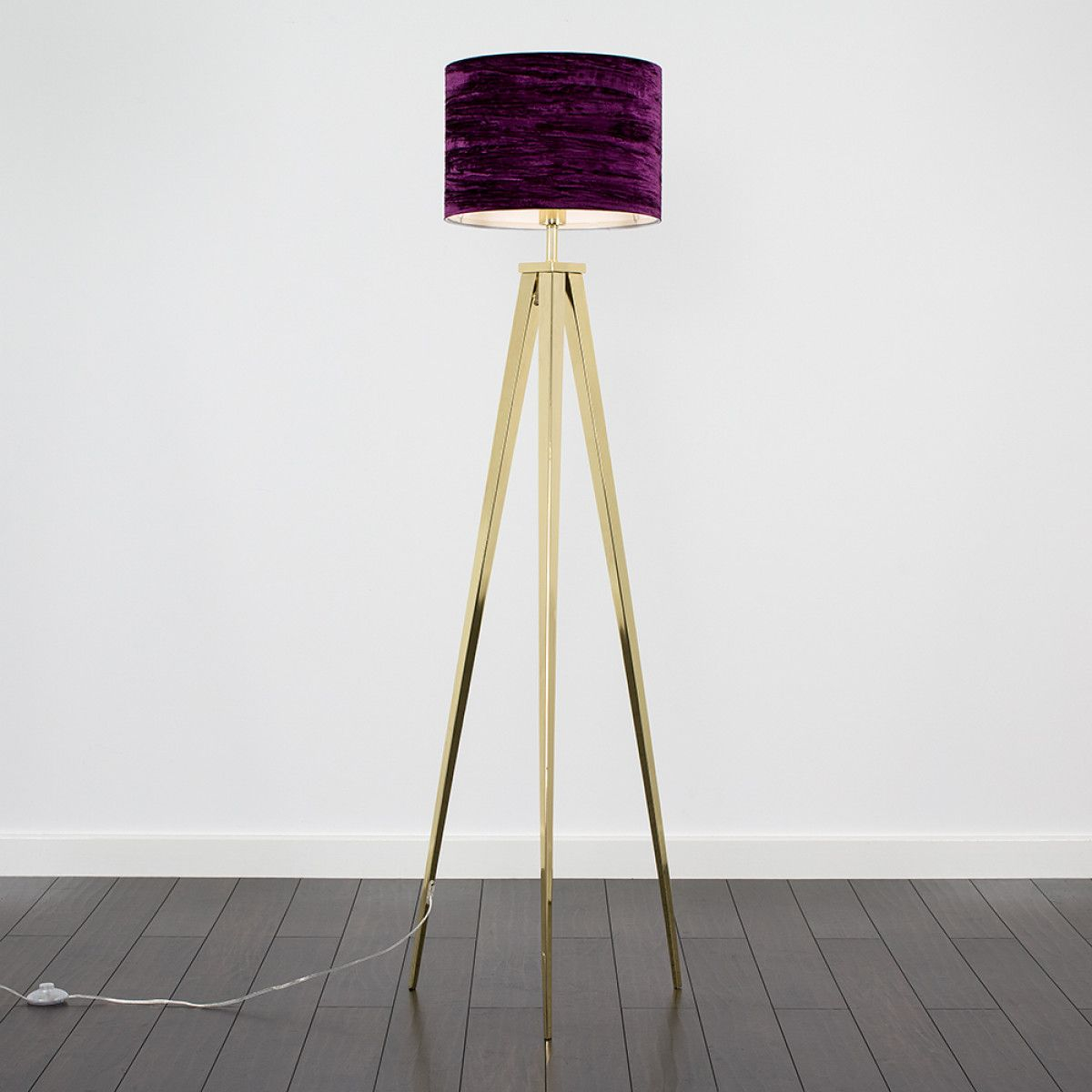 Nero Gold Tripod Floor Lamp With Velvet Shades Purple inside dimensions 1200 X 1200