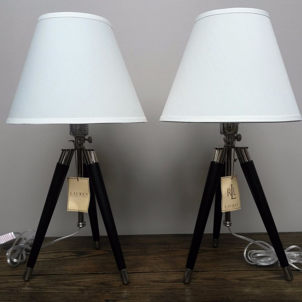 New Ralph Lauren 2 Tripod Table Lamps Linen Shade Black with size 1000 X 1000