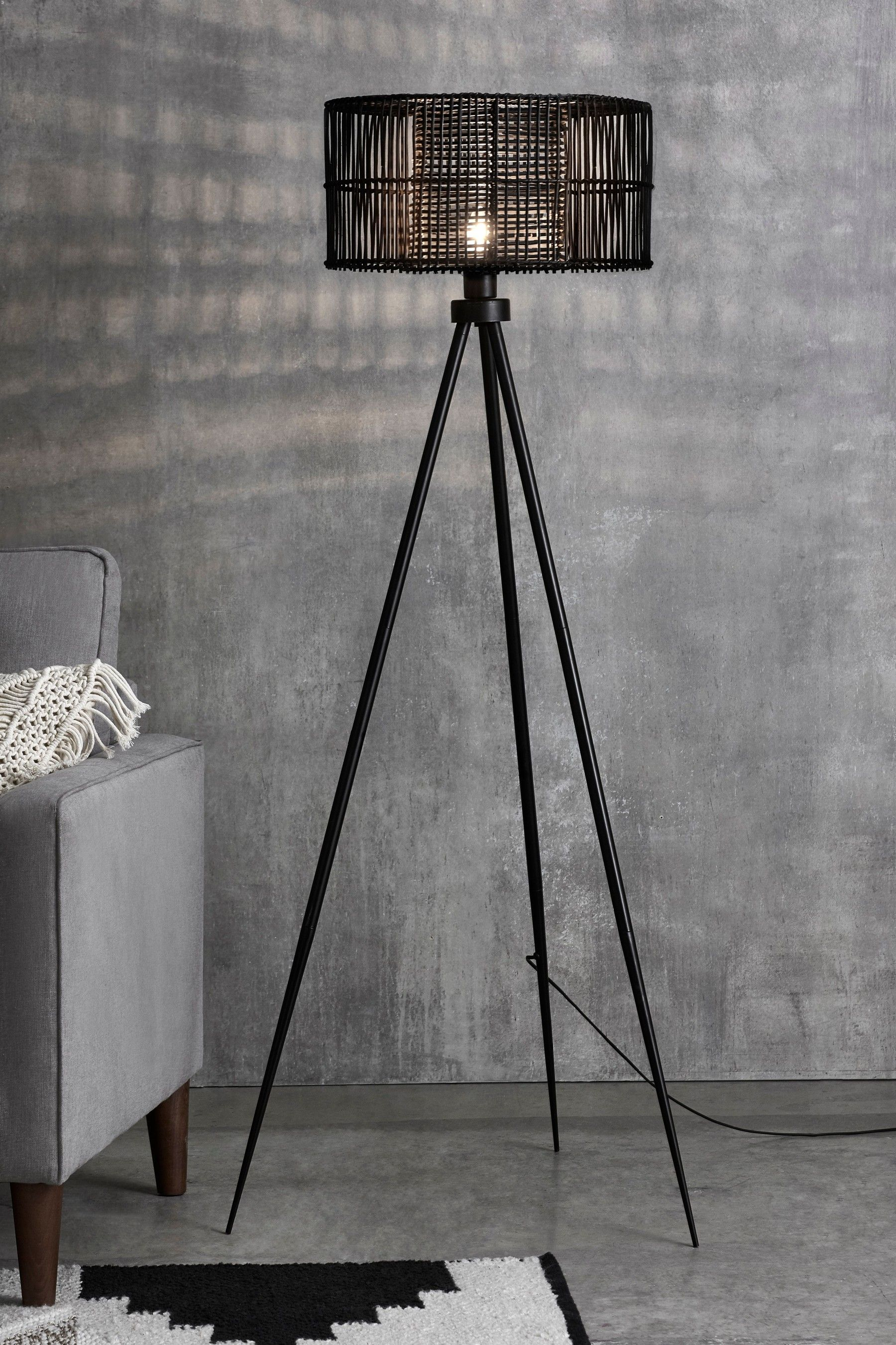 Next Kai Rattan Tripod Floor Lamp Black Rattan Lamp within proportions 1800 X 2700
