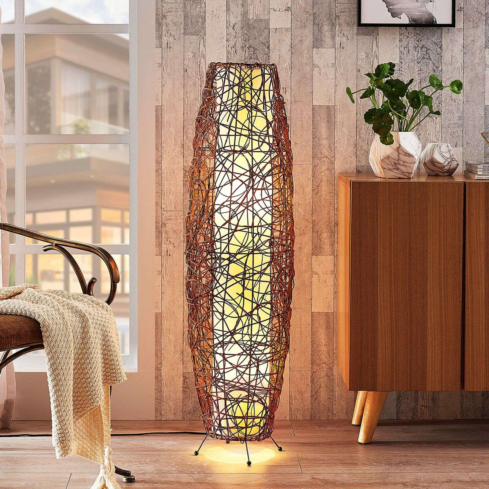 Nias Rounded Floor Lamp Made Of Rattan And Fabric intended for proportions 1600 X 1600