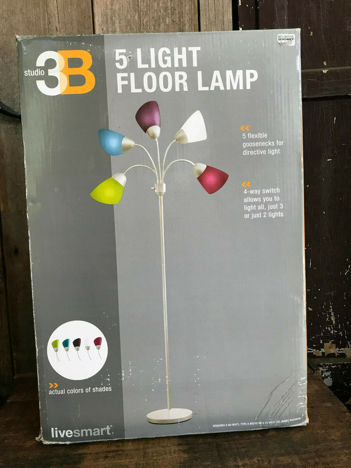 Nib Studio 3b 5 Light Floor Lamp Colored Shades 4 Way Switch Flexible Dorm Teen with proportions 1200 X 1600