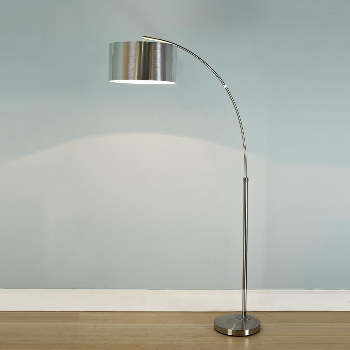 Nickel Arc Floor Lamp With Silver Drum Shade Slick Silver inside dimensions 1200 X 1200