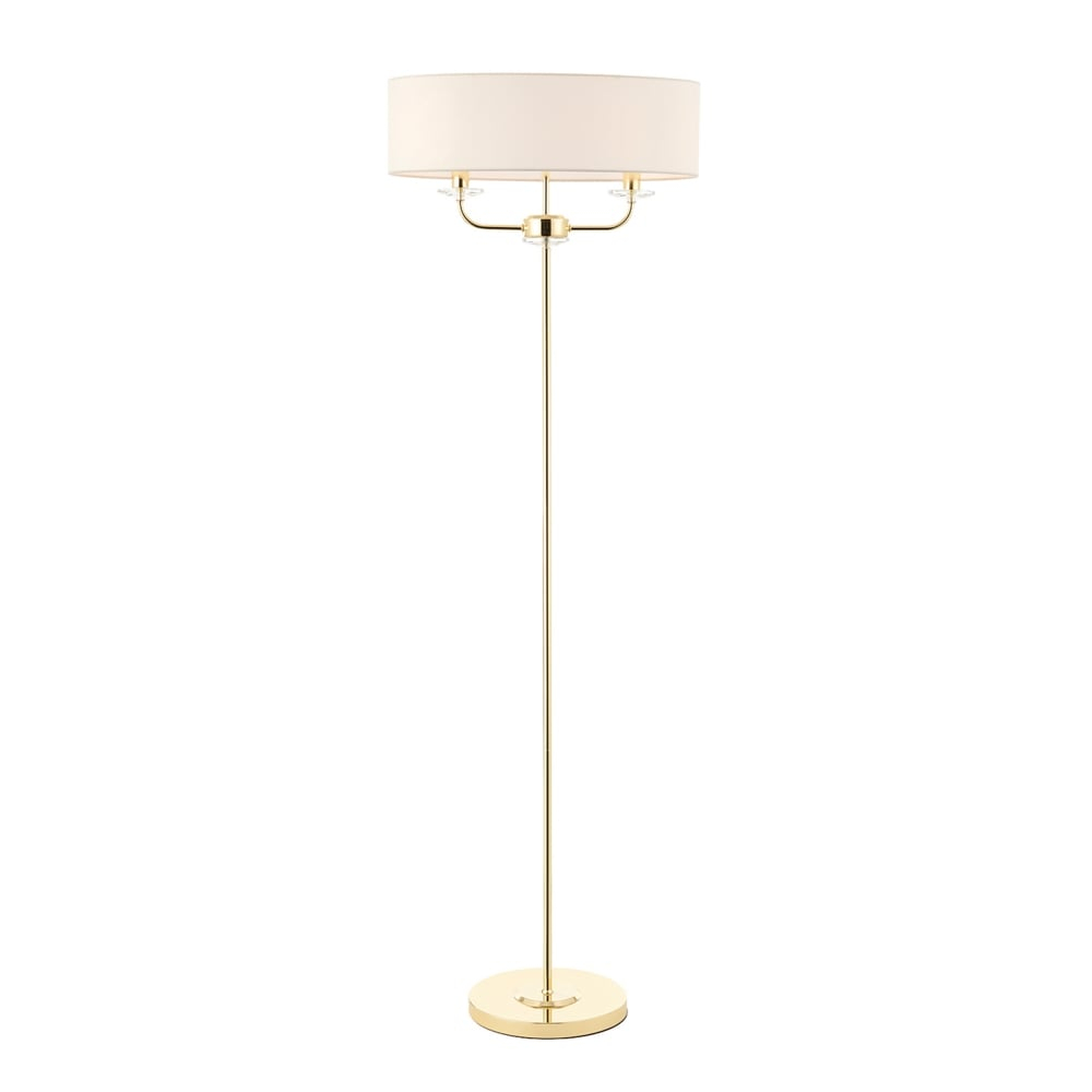 Nixon 2 Light Brass Effect Floor Lamp With Vintage White Shade with measurements 1000 X 1000