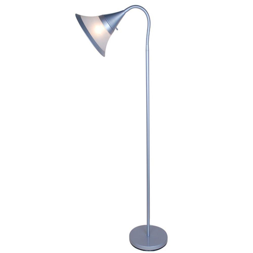 Normande Lighting 595 In Silver Gooseneck Floor Lamp With White And Silver Plastic Shade intended for proportions 1000 X 1000