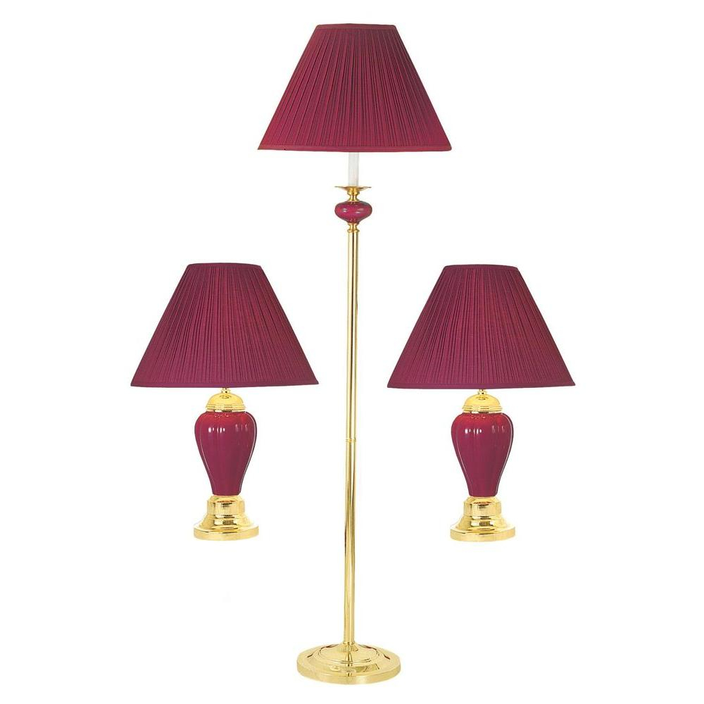 Ore International 64 In And 27 In Burgundy Ceramicbrass Table And Floor Lamp Set Of 3 pertaining to size 1000 X 1000