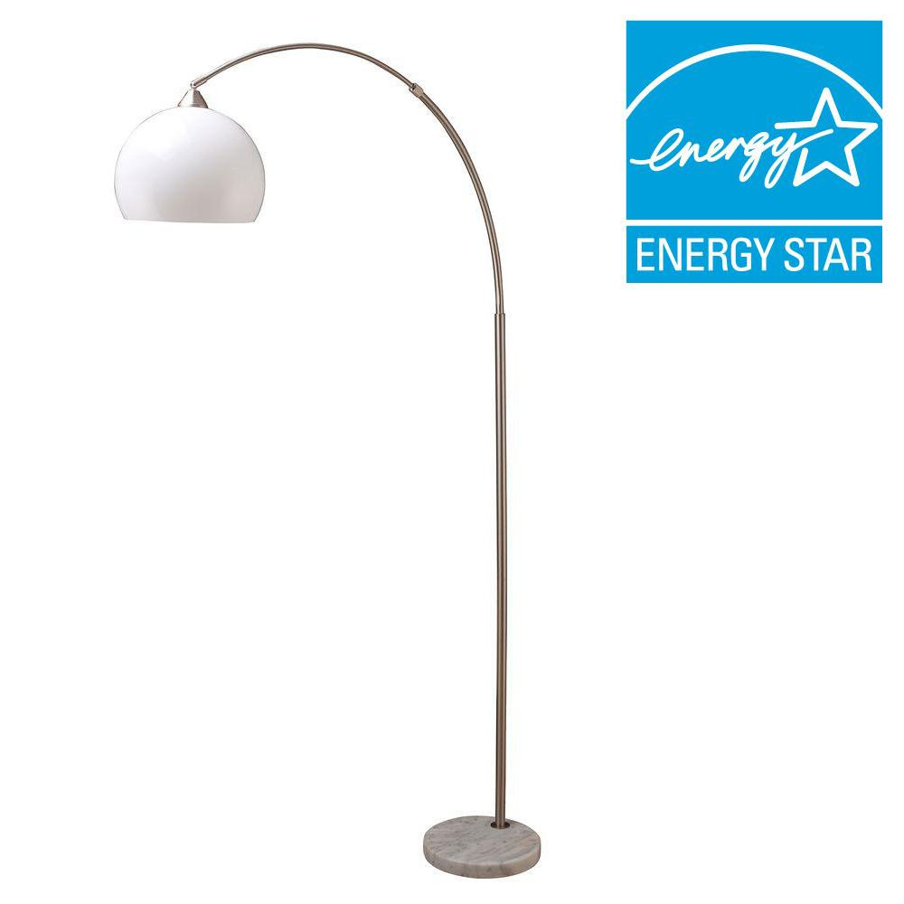 Ore International 76 In H Modern Silver Arc Floor Lamp With White Marble Base in measurements 1000 X 1000