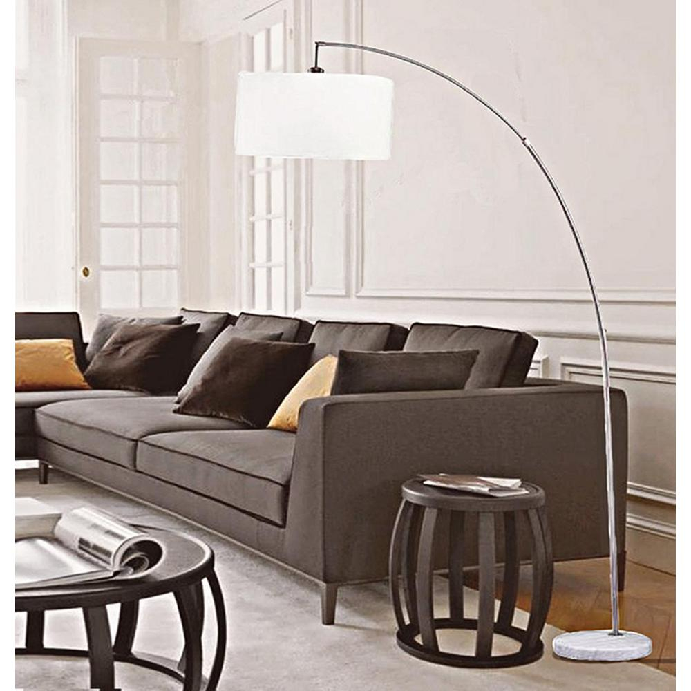 Ore International Allegro 86 In Silver And White Marble Arc Floor Lamp With Linen Shade intended for sizing 1000 X 1000