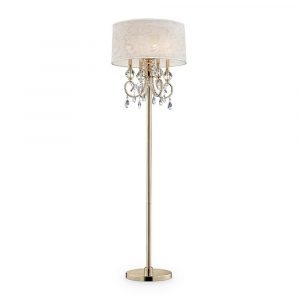 Ore International Aurora 63 In Crystal And Gold Floor Lamp With Barocco Print Linen Shade in measurements 1000 X 1000