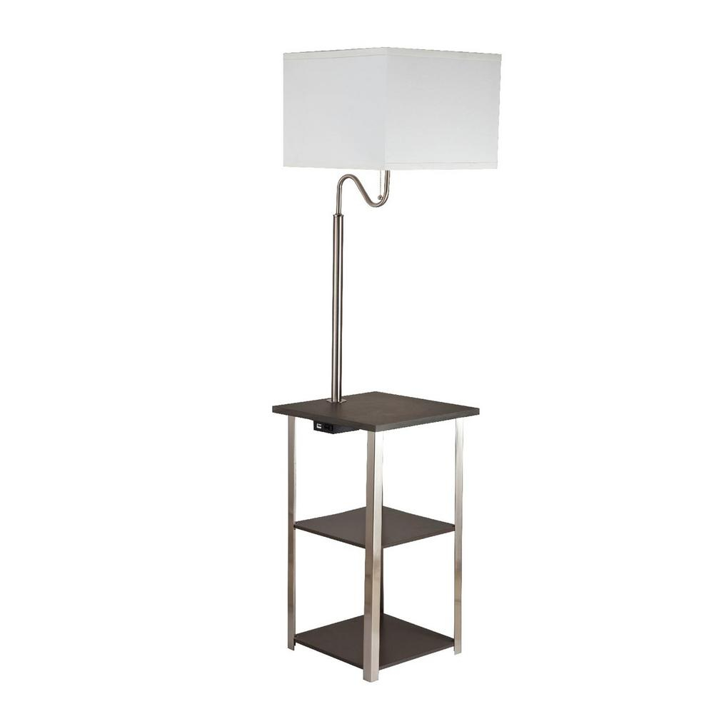 Ore International Dru 58 In Brush Silver Floor Lamp With Charging And Usb Station in proportions 1000 X 1000