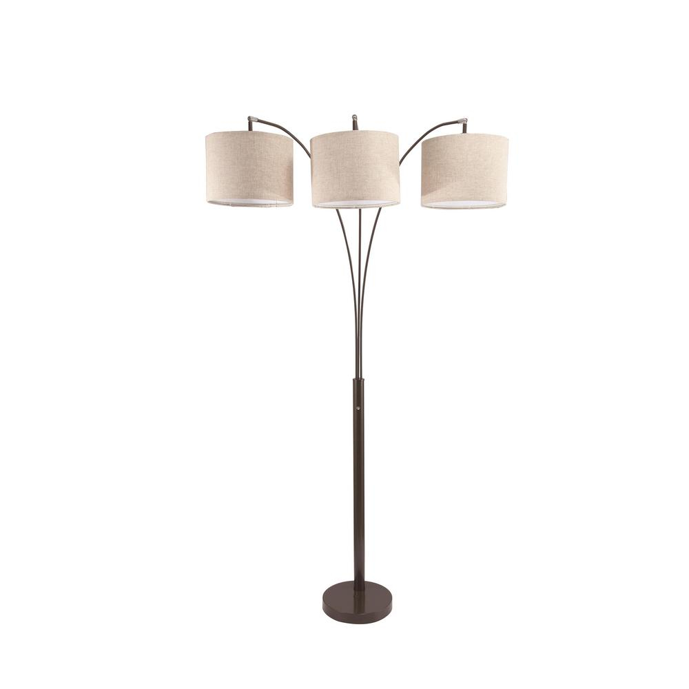 Ore International Novalit 84 In Espresso 3 Arc Floor Lamp With Off White Linen Shade pertaining to measurements 1000 X 1000