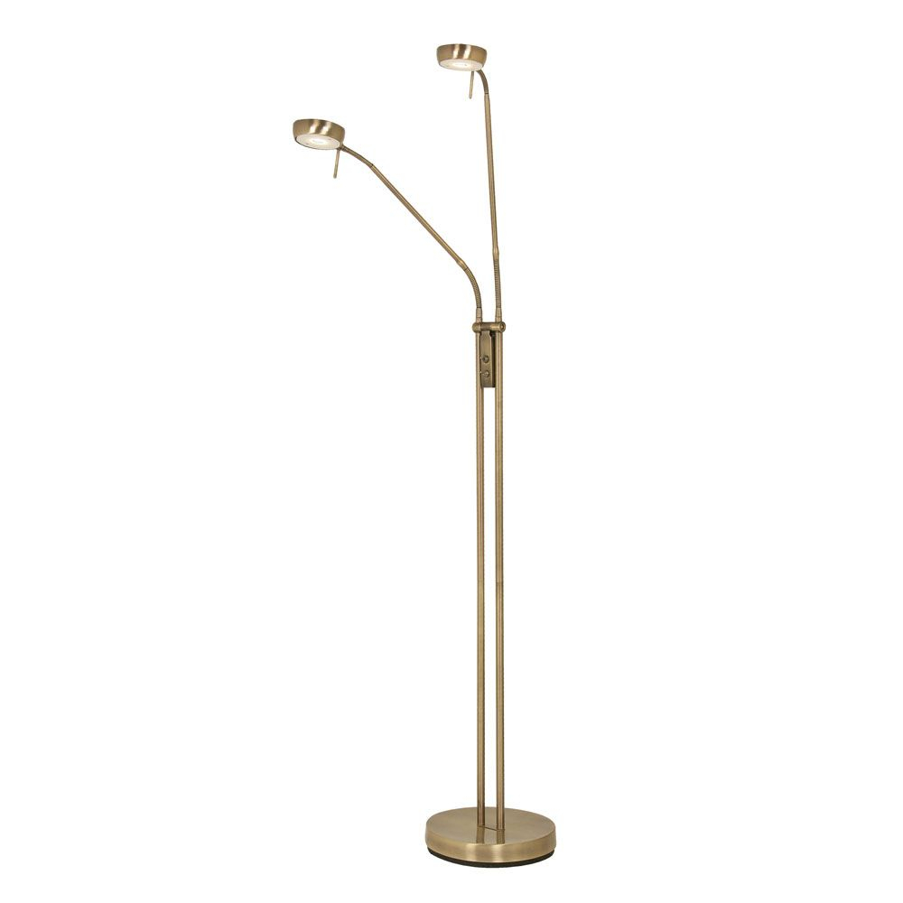 Orin Antique Brass Double Led Floor Lamp Oaks Lighting throughout dimensions 1000 X 1000