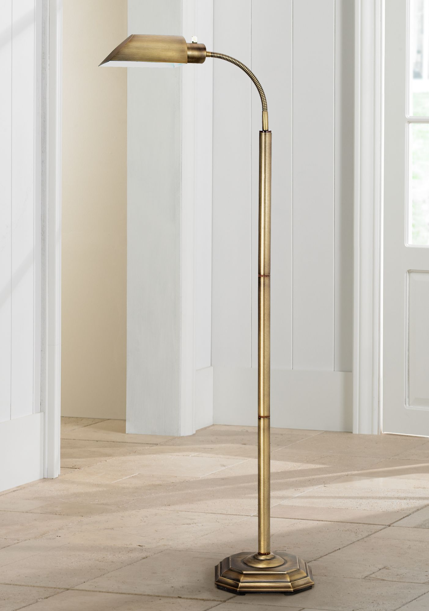 Ott Lite Alexander Brass Energy Saving Gooseneck Floor Lamp Walmart within sizing 1403 X 2000