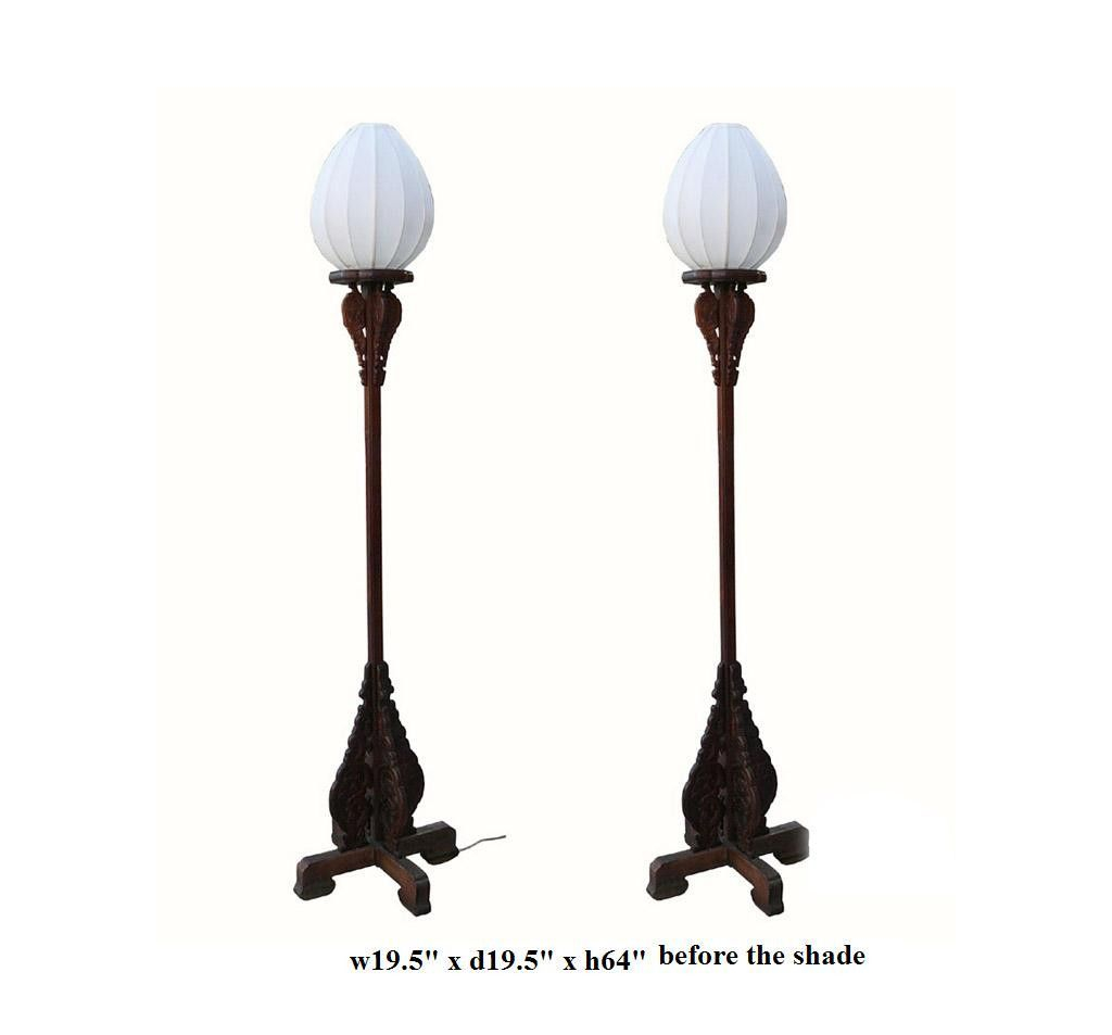 Pair Chinese Rosewood Carved Tall Floor Lamps Asian Style with regard to size 1024 X 953