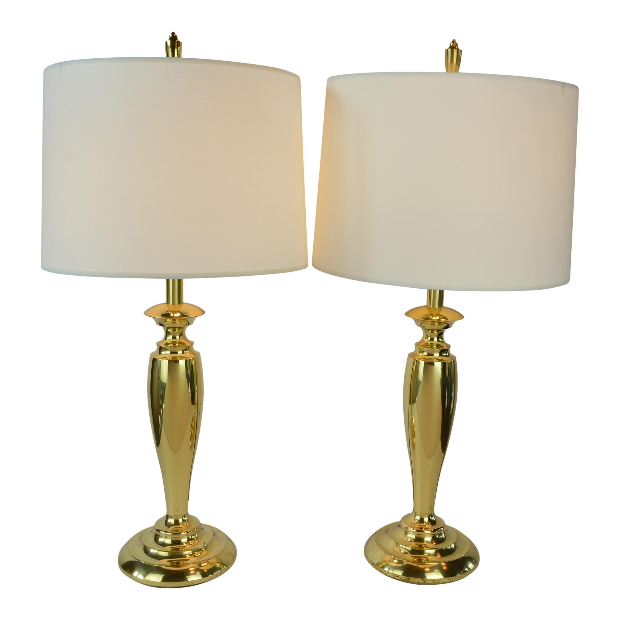 Pair Of Brass Stiffel Mid Century Modern Table Lamps With Drum Shades intended for size 2000 X 2000