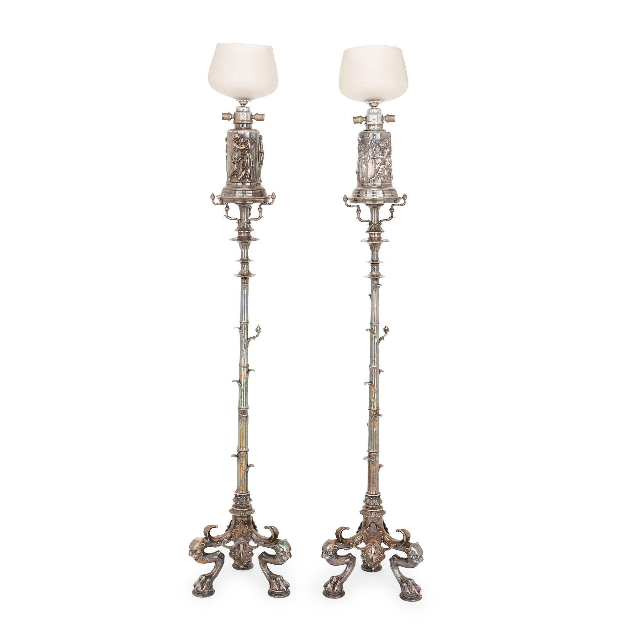 Pair Of Large Silvered Bronze Antique French Floor Lamps for measurements 2000 X 2000