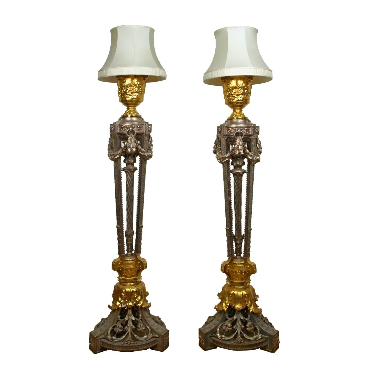 Pair Of Silvered And Gilt Cast Iron Antique Floor Lamps intended for dimensions 1280 X 1280