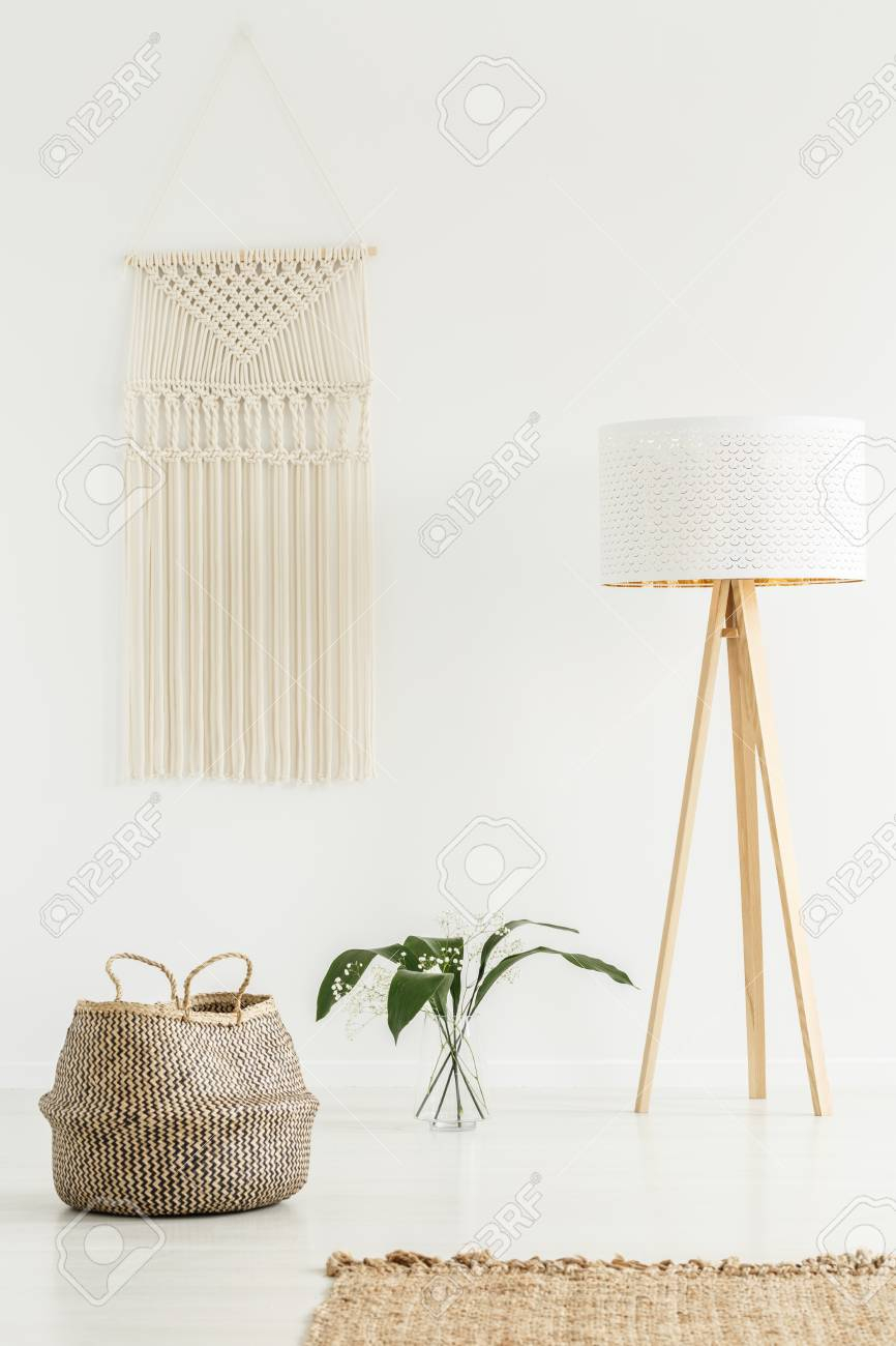 Peaceful Zen Living Room Interior With Jute Decorations Tripod with regard to measurements 866 X 1300