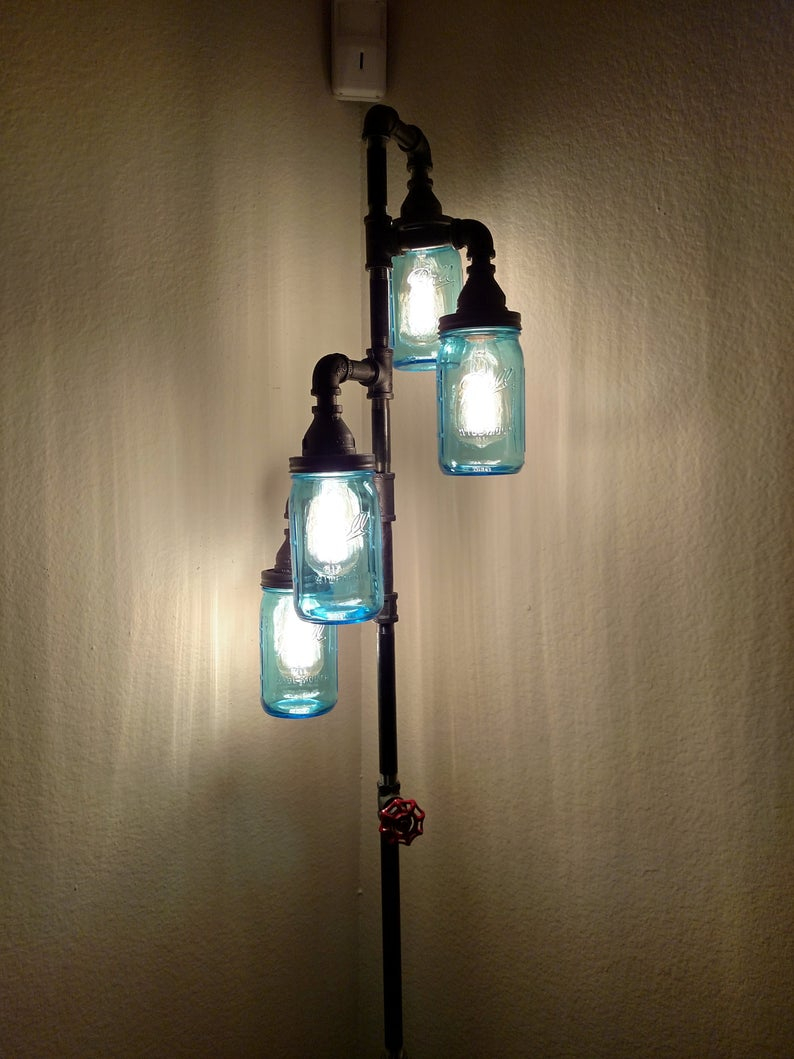 Pipe Floor Lamp 4 Fixture Includes 4 Bulbs Includes Dimmer Switch Living Room Steampunk Vintage Blue Mason Jar intended for sizing 794 X 1059