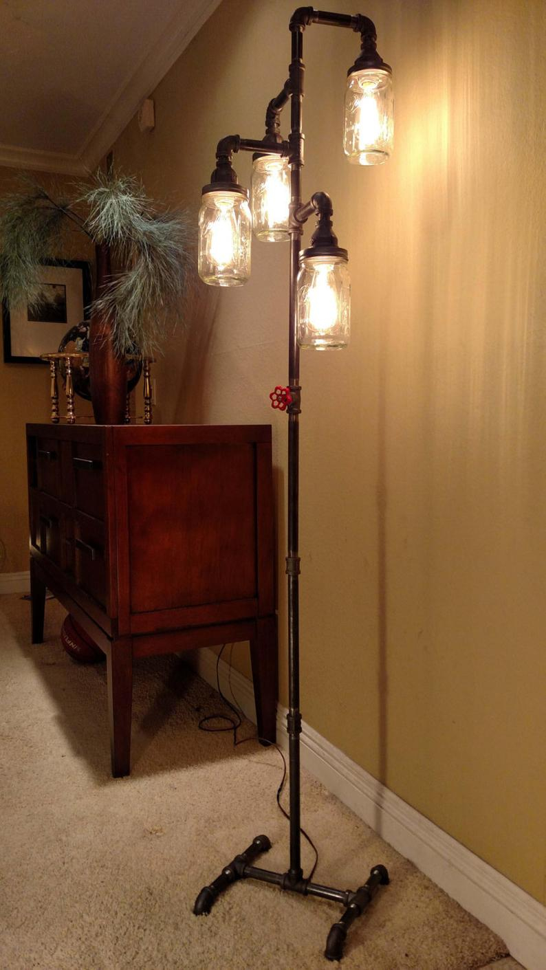 Pipe Floor Lamp 4 Fixture Living Room Steampunk Mason Jar Does Not Include Bulbs throughout measurements 794 X 1411