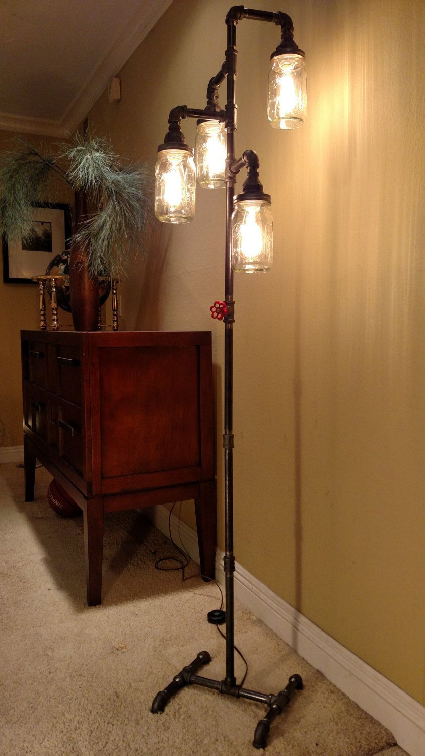 Pipe Floor Lamp 4 Fixture Living Room Steampunk Mason Jar in measurements 844 X 1500