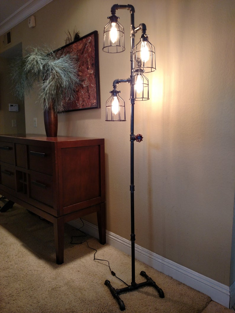 Pipe Floor Lamp Includes Dimmer Switch Does Not Include 4 Bulbs 4 Fixture Metal Lamp Guard Bulb Cage with regard to size 794 X 1059