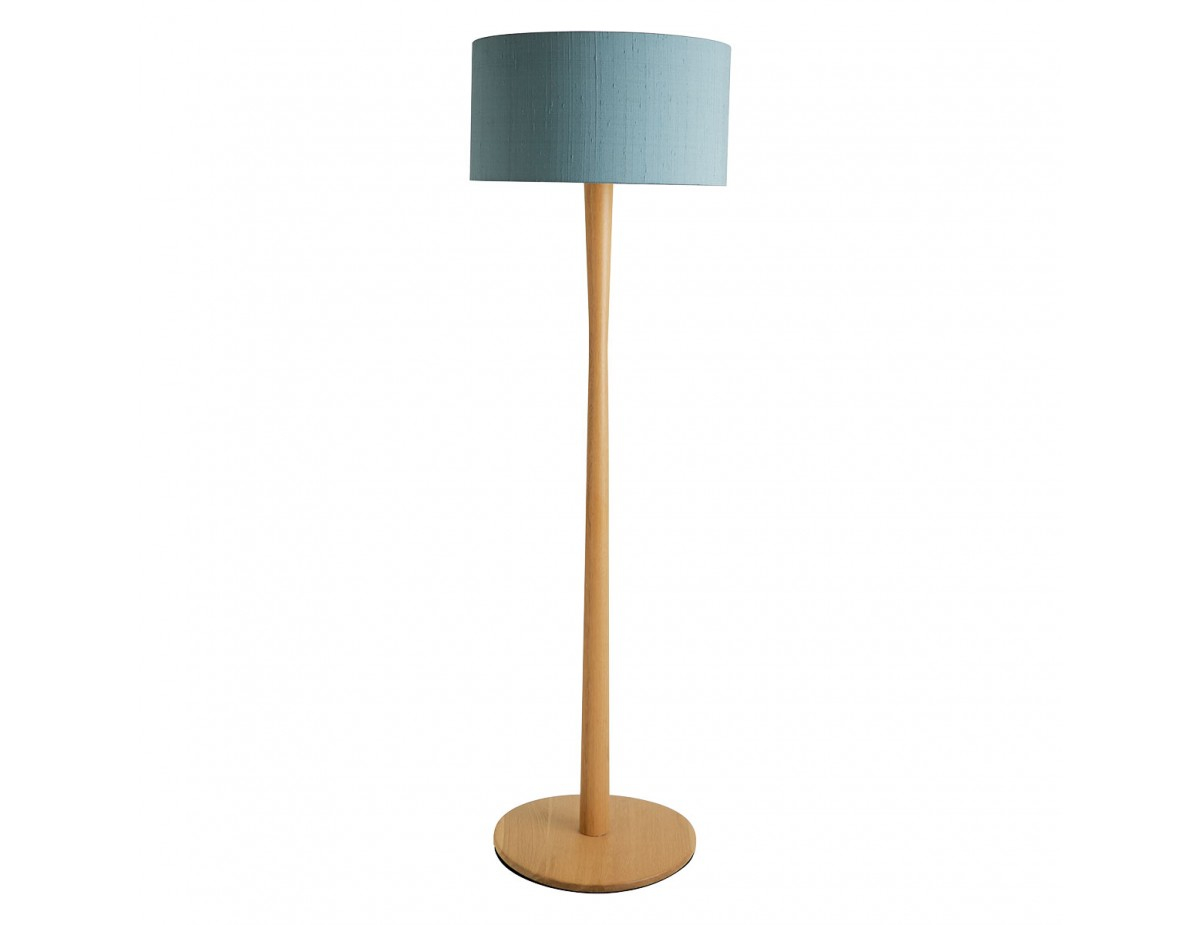 Pole Oak Wooden Floor Lamp With Green Silk Shade for size 1200 X 925