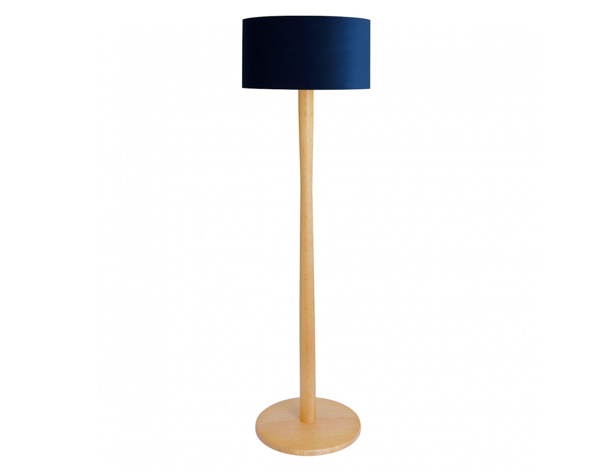 Pole Oak Wooden Floor Lamp With Navy Velvet Shade regarding size 1200 X 925