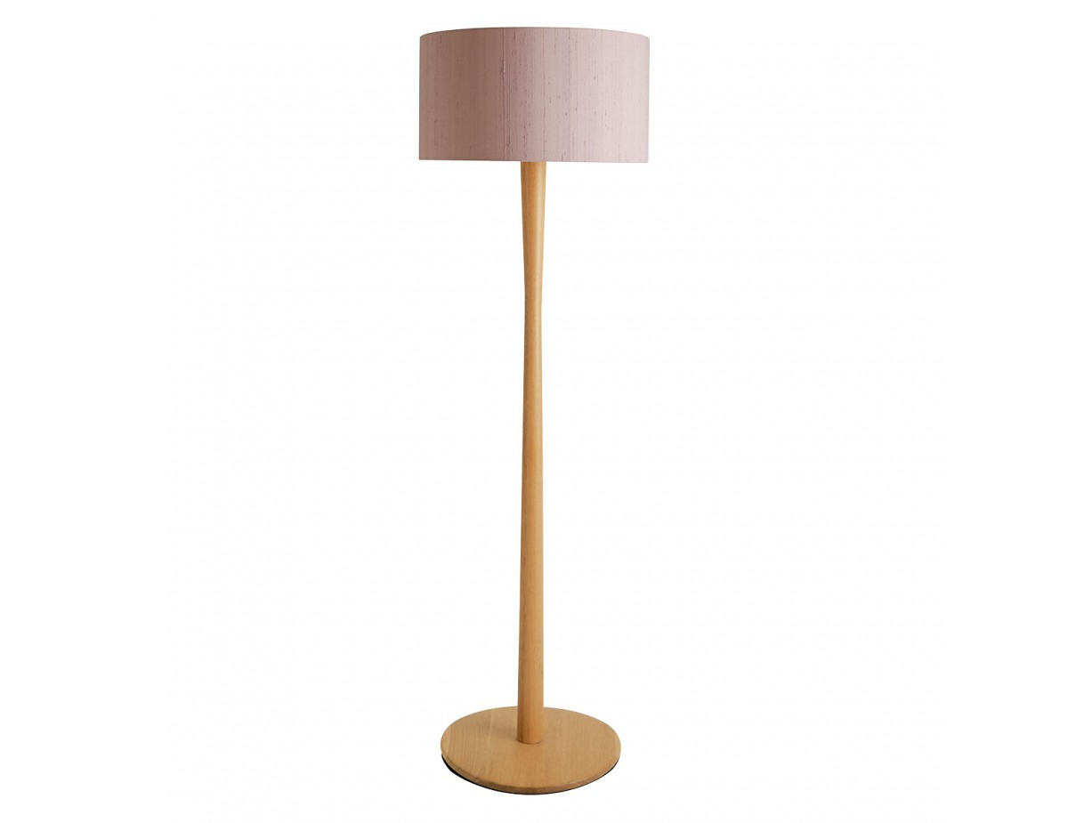 Pole Oak Wooden Floor Lamp With Pink Silk Shade in size 1200 X 925
