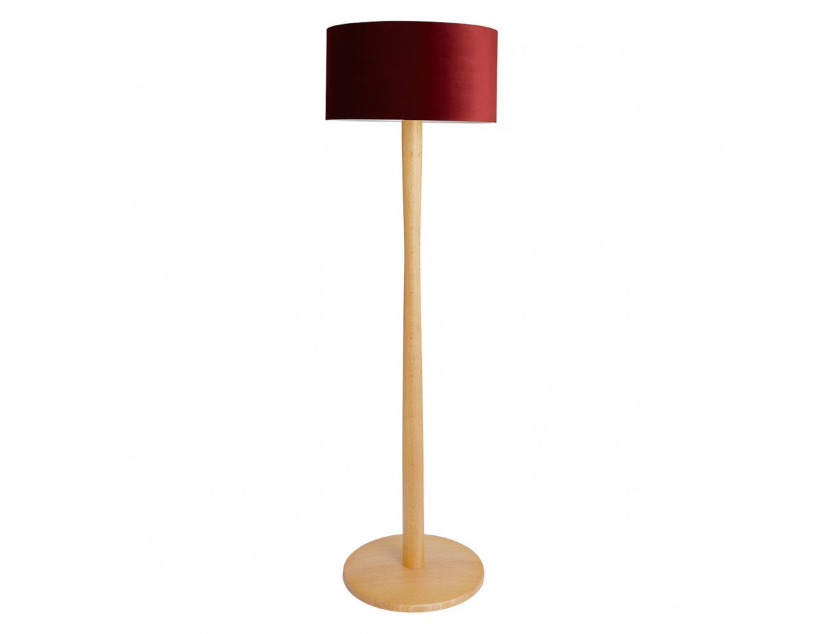 Pole Oak Wooden Floor Lamp With Red Velvet Shade pertaining to size 1200 X 925