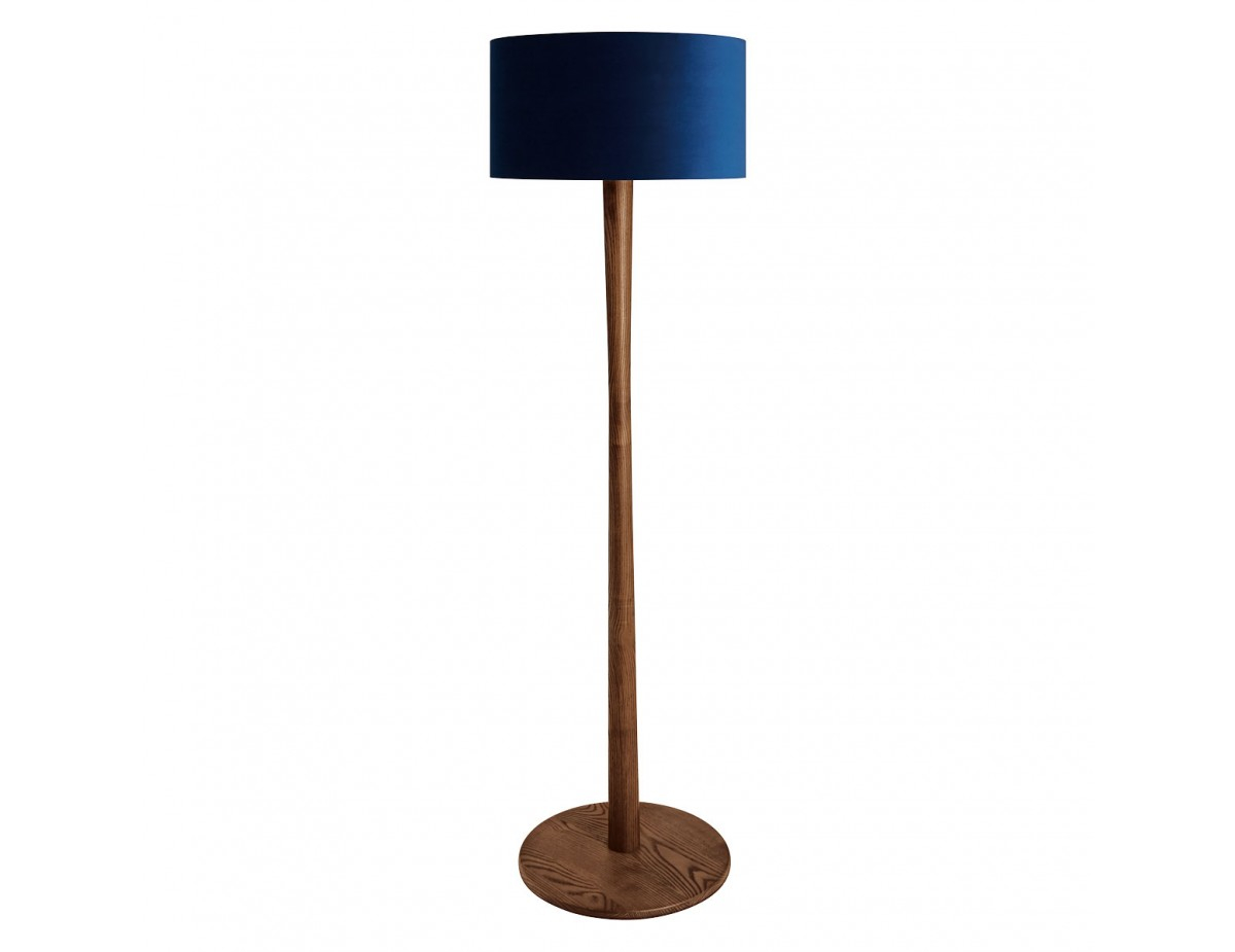 Pole Walnut Wooden Floor Lamp With Navy Velvet Shade for dimensions 1200 X 925