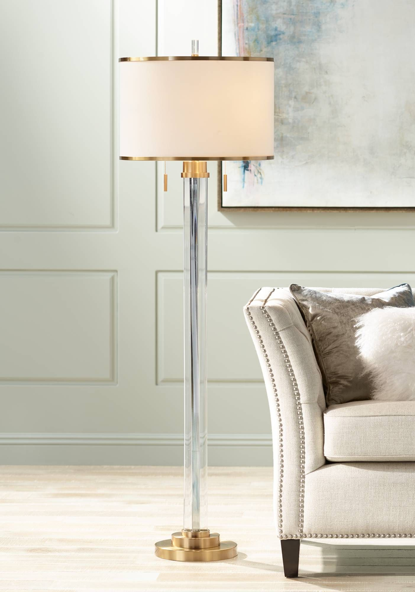 Possini Euro Cadence Crystal Column Floor Lamp Satin Brass in proportions 1403 X 2000