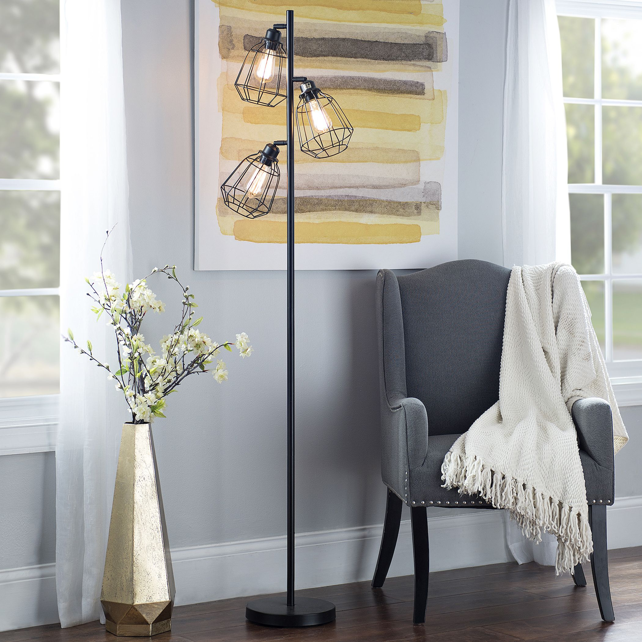 Product Details Black Caged Filament Floor Lamp In 2019 throughout size 2100 X 2100