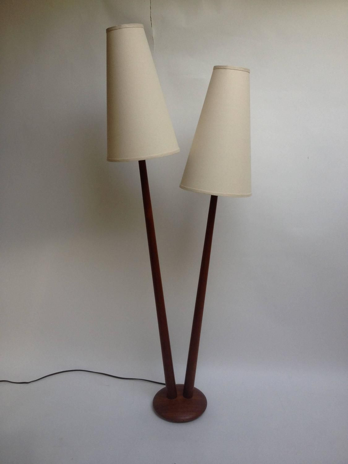 Rare Mid Century Modern Danish Two Headed Teak Floor Lamp 3 in size 1125 X 1500