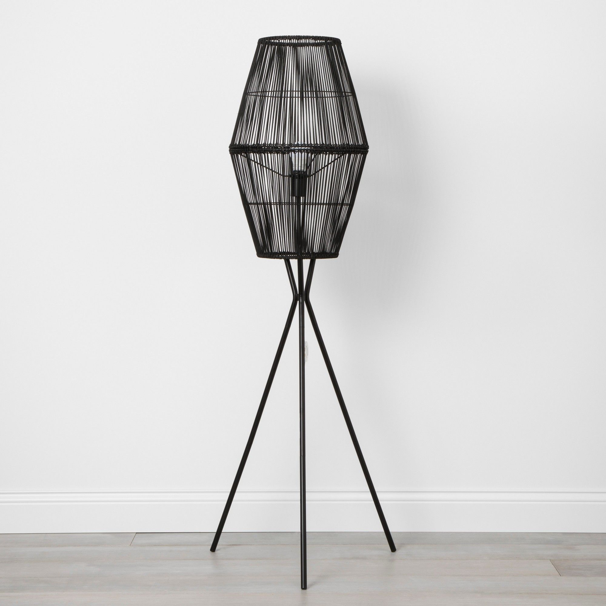 Rattan Diamond Tripod Floor Lamp Black Lamp Only inside size 2000 X 2000