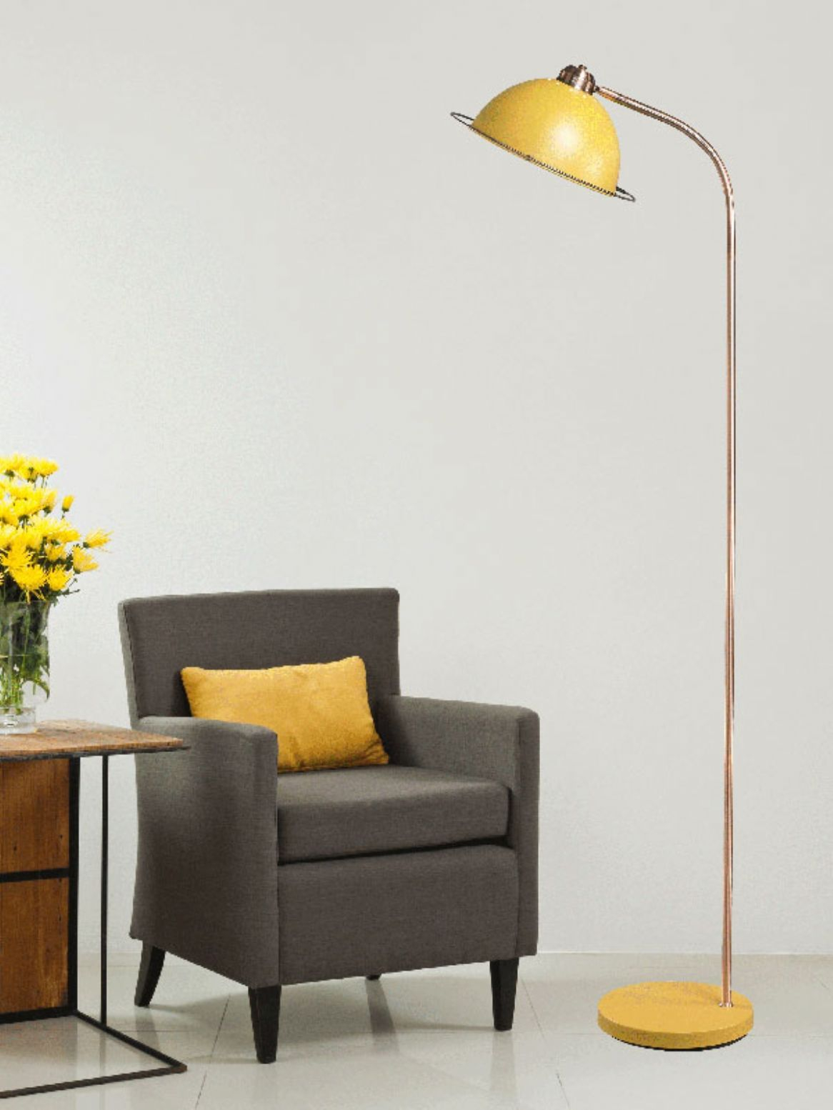 Retro Yellow Floor Lamp With Copper Stem Dream Home inside measurements 1166 X 1554