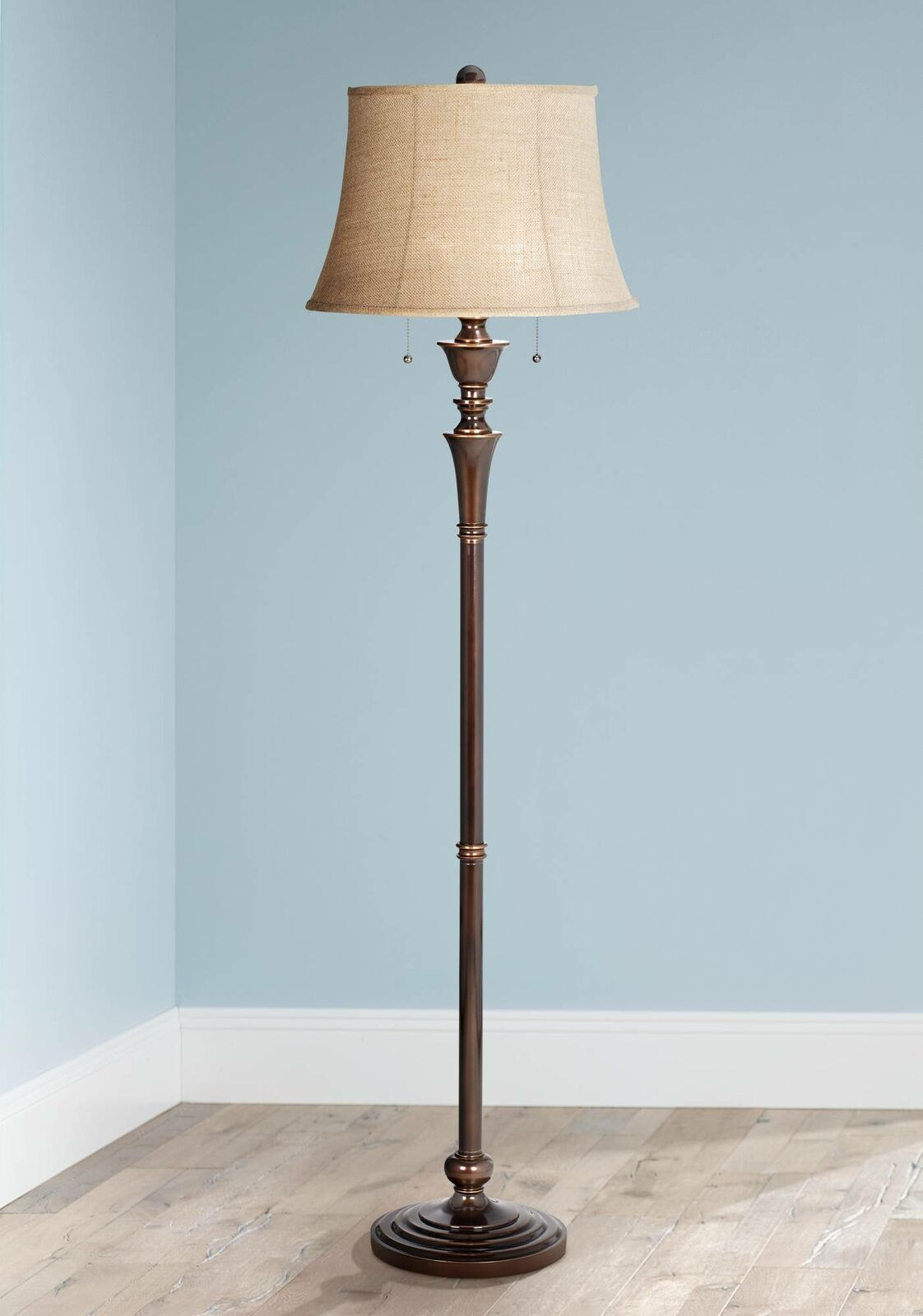 Rich Bronze Floor Lamp Copper Accents Burlap Bell Shade For Living Room Light inside size 1122 X 1600