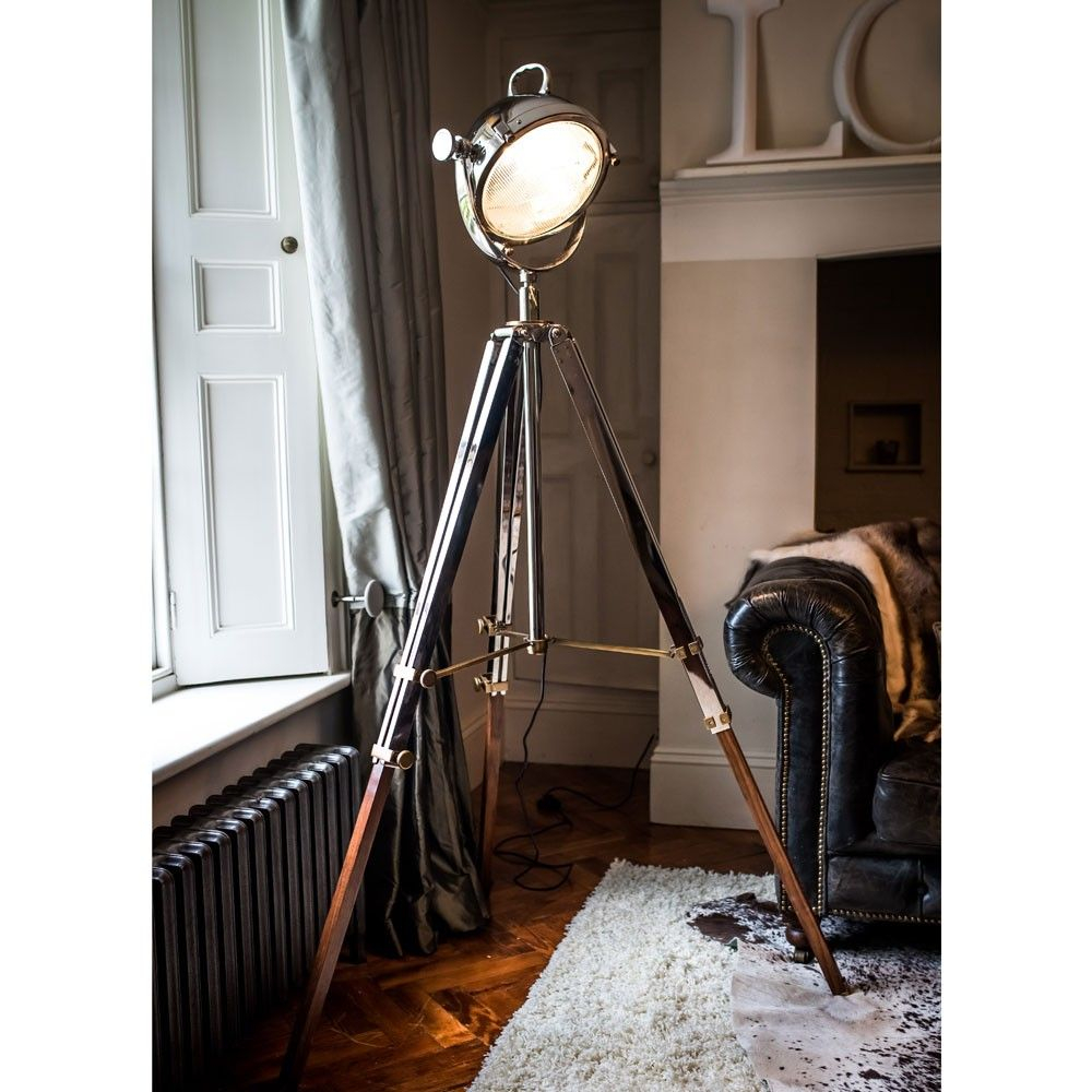 Rolls Headlamp Floor Lamp With Polished Nickel Wood Tripod throughout proportions 1000 X 1000