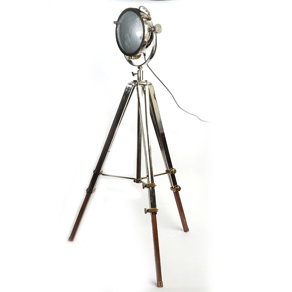 Rolls Headlamp Floor Lamp With Polished Nickel Wood Tripod within sizing 1000 X 1000