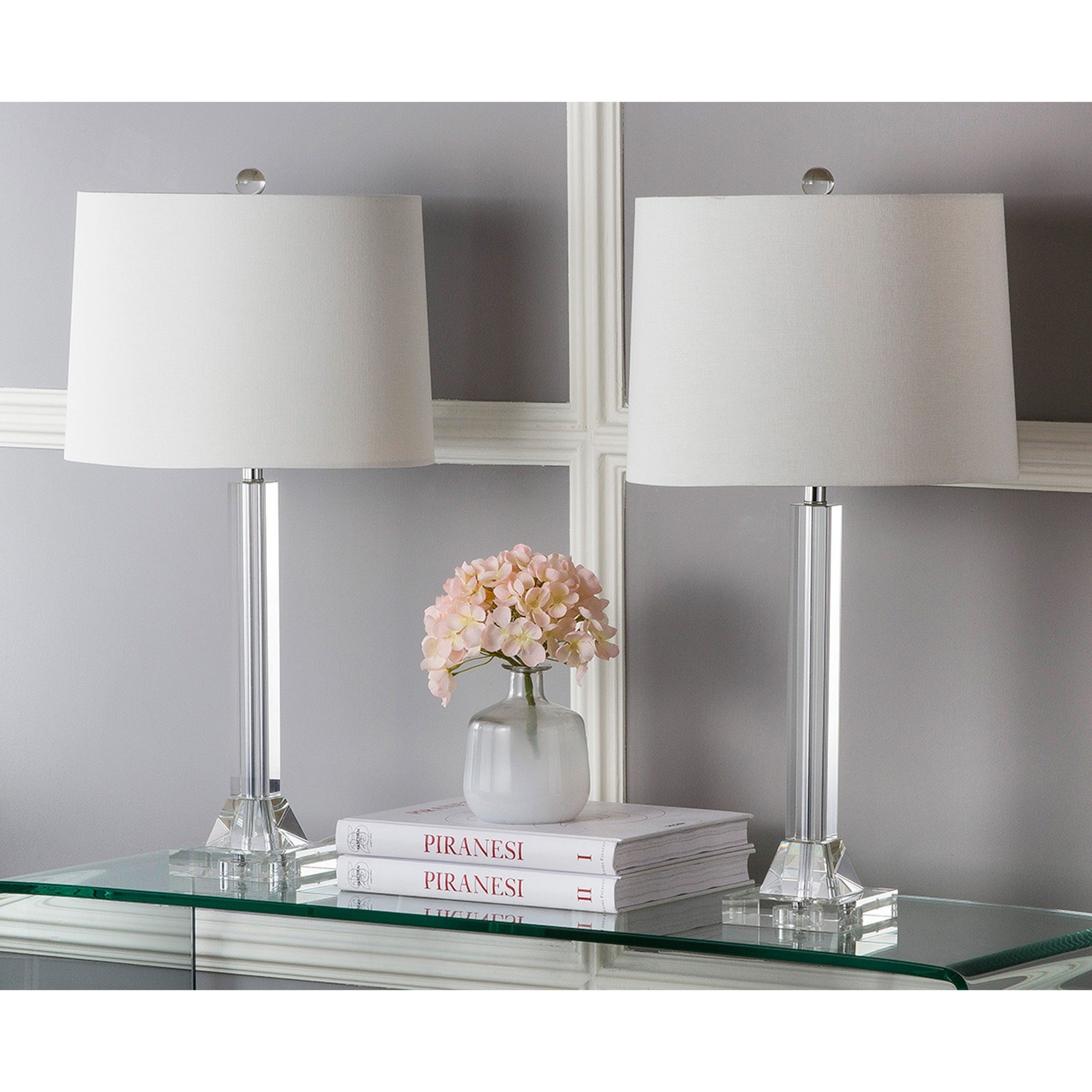 Safavieh Lighting 27 Inch Tyrone Cream Shade Crystal Column Table Lamp Set Of 2 with regard to dimensions 2500 X 2500