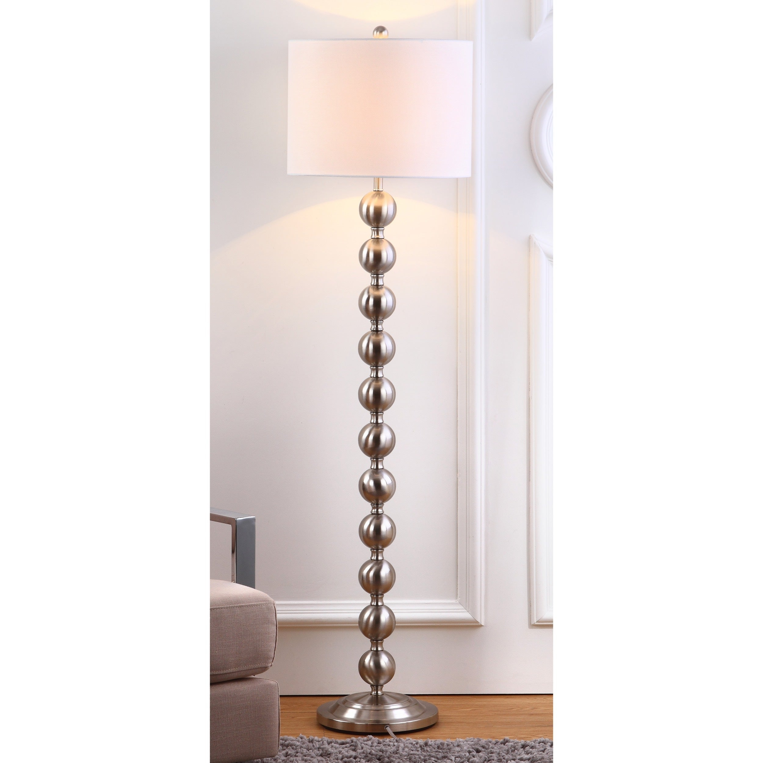 Safavieh Lighting 59 Inch Reflections Stacked Ball Nickel Floor Lamp throughout measurements 2500 X 2500