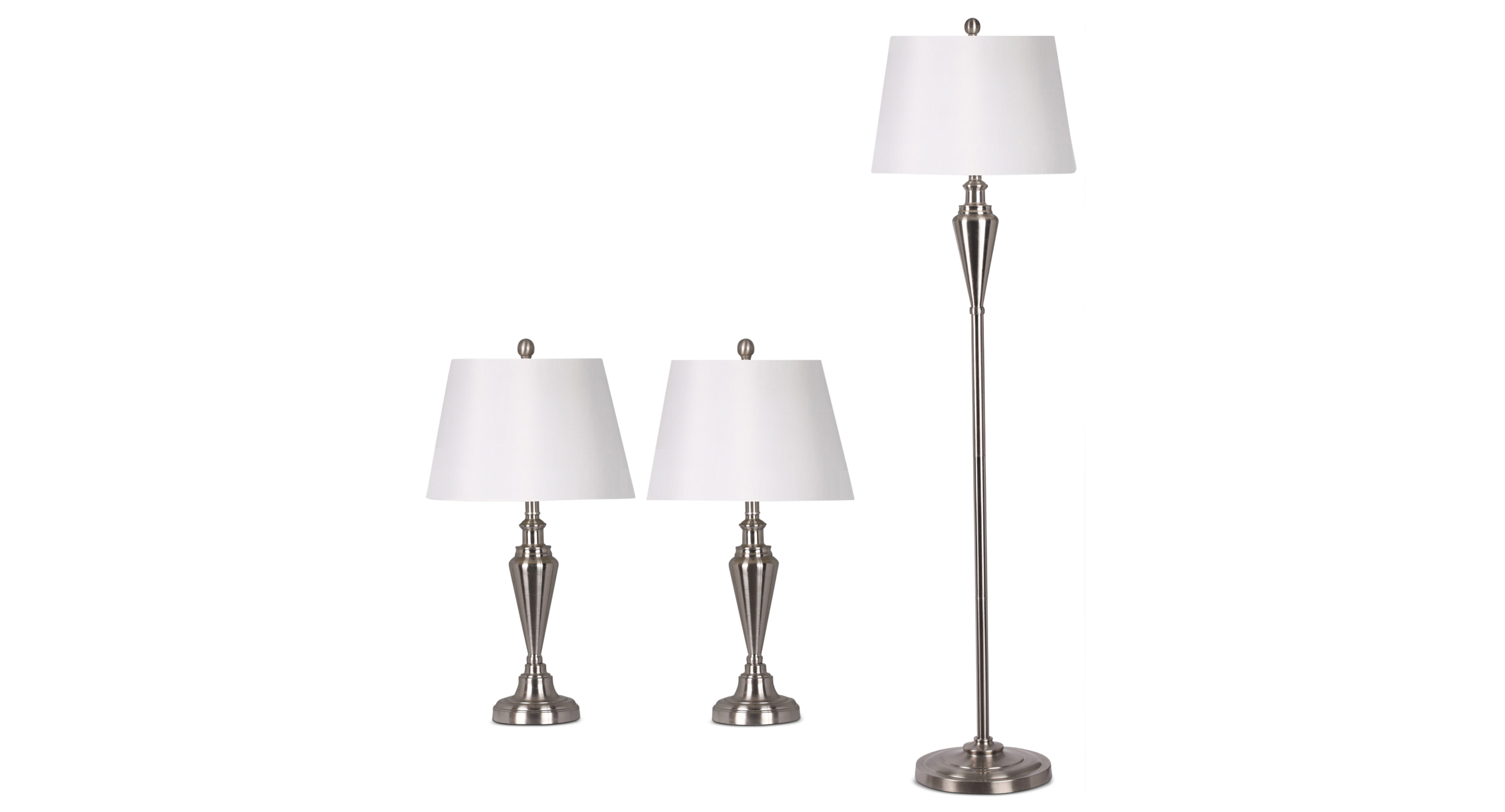Satin Steel Set Of Two Table Lamps And 1 Floor Lamp regarding size 4000 X 2160
