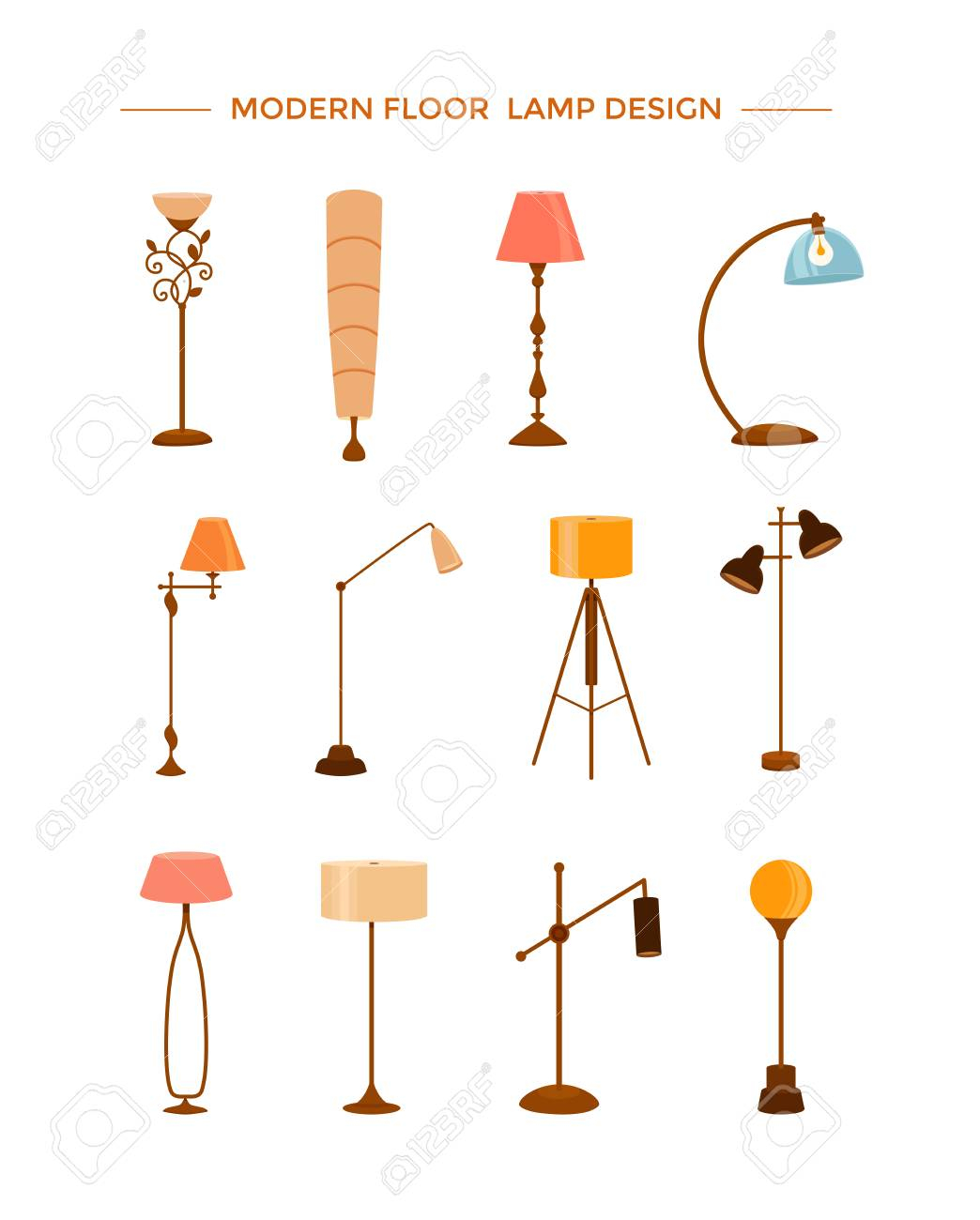 Set Of Colorful Cartoon Floor Lamps Vector Illustration throughout size 1044 X 1300
