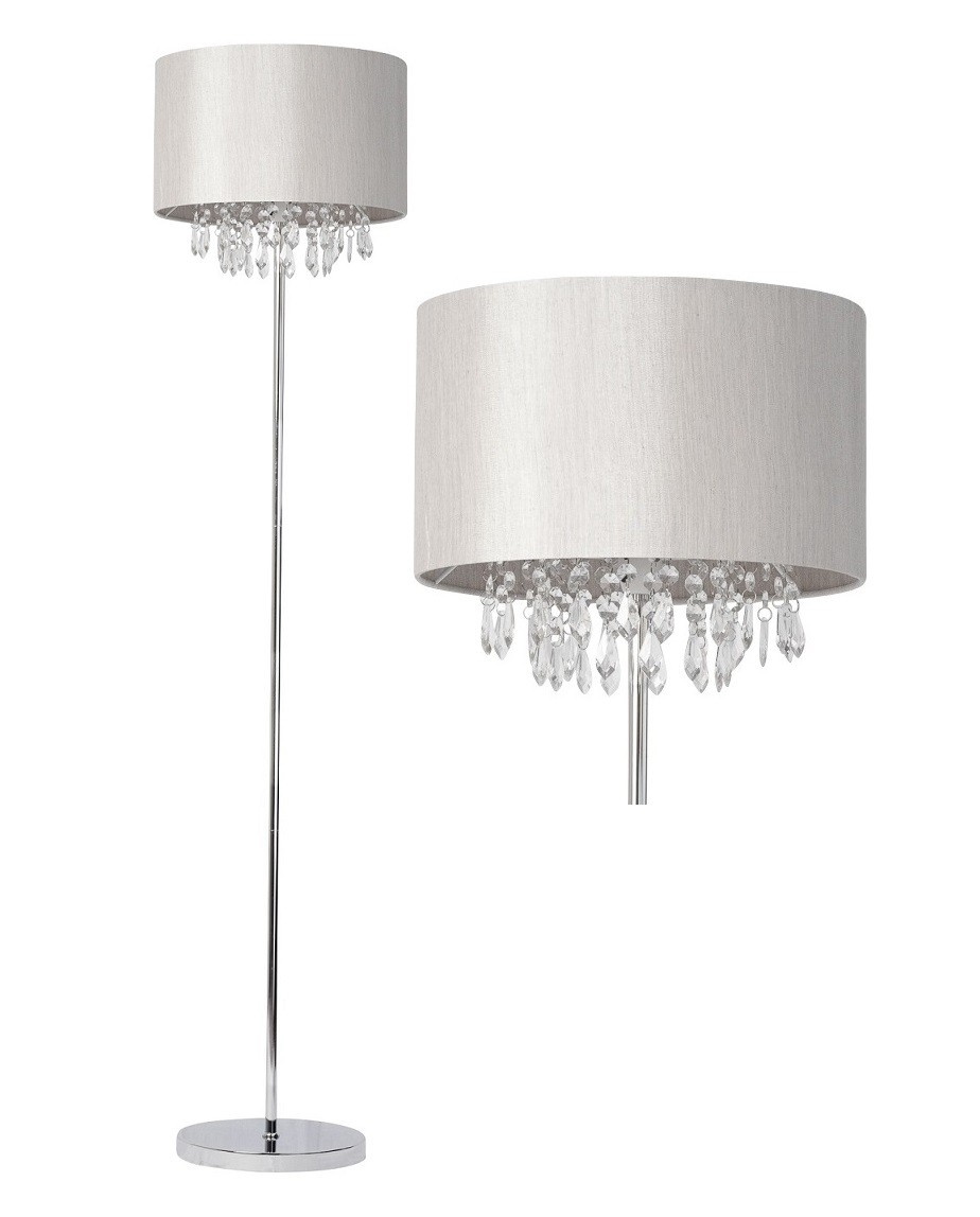 Silver Grey Faux Silk Jewelled Floor Lamp in proportions 924 X 1148