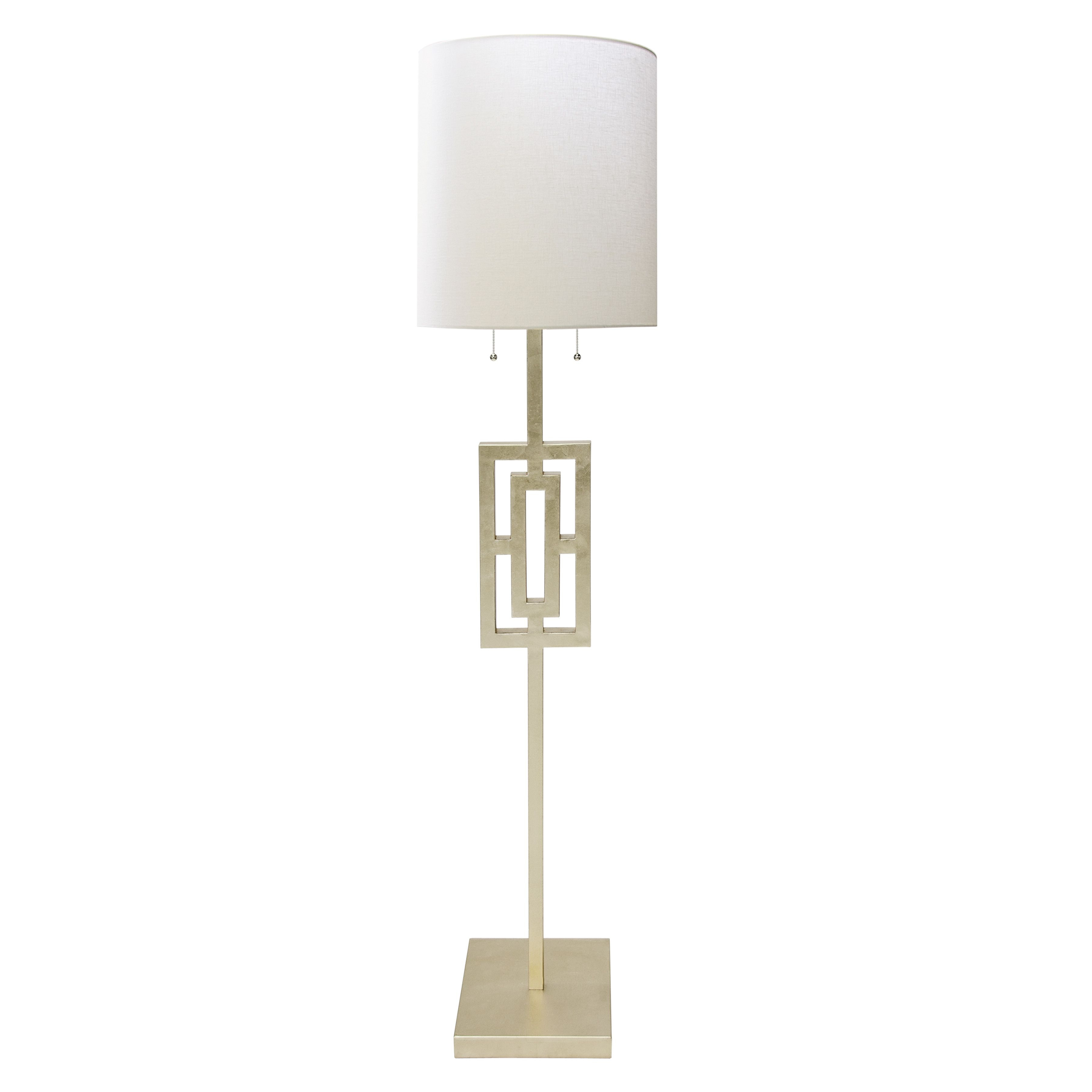 Silver Leaf Rectangle Motif Floor Lamp With White Linen with proportions 3600 X 3600