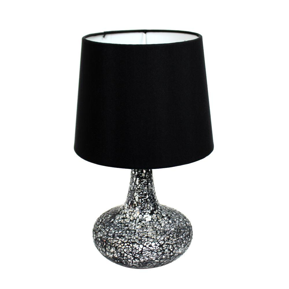 Simple Designs 1417 In Black And Silver Mosaic Tiled Glass Genie Table Lamp With Satin Look Fabric Shade regarding measurements 1000 X 1000